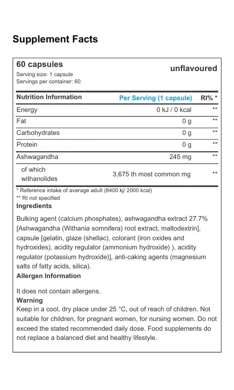 ASHWAGANDHA Biotech USA 60 CAPSULES BiotechUSA