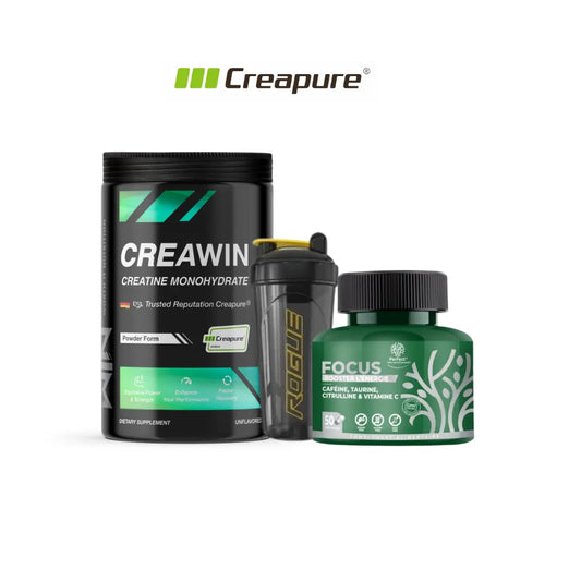 Creapure Creawin 500 G + Pre- workout Focus + Shaker Win Nutrition