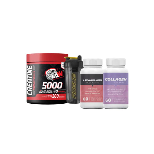Creatine Monohydrate 200 G + Ashwaganda + Collagen + Shaker American Wolf Nutrition