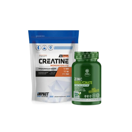 Creatine Monohydrate Impact 150 G Tunisie + Zinc Bislycinate 120 Capsules Perfect Impact Sport Nutrition