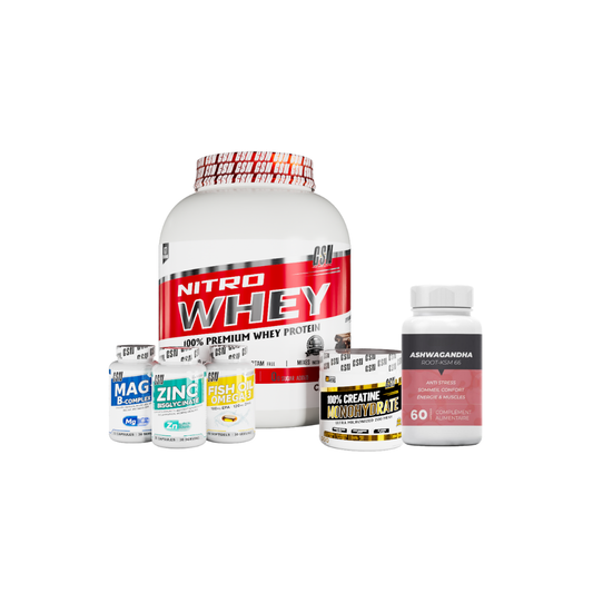 Gsn Nitro Whey 2 Kg + Creatine +Omega + Zinc +Magnesium + Ashwagandha 60 Capsules GSN