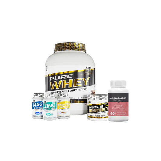 Gsn Pure Whey 2KG  + Creatine 200 GSN +Omega  GSN + Zinc GSN+Magnesium GSN + Ashwagandha 60 Capsules GSN