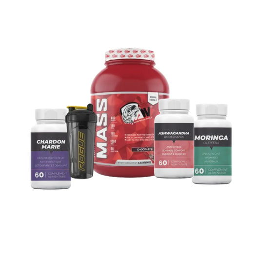 Hard Mass Gainer 3 kg + Ashwagandha + Moringa + Chardon Marie + Shaker american wolf
