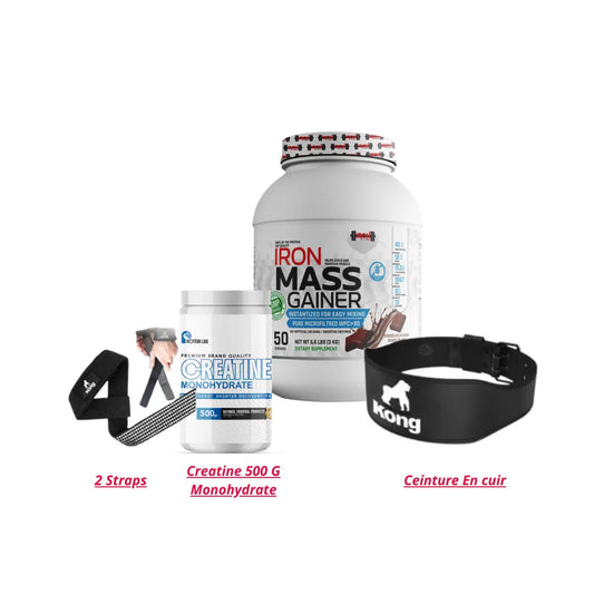 Iron Mass 3 Kg + Monohydrate Creatine 500 G + Ceinture En Cuir&nbsp; iron lab