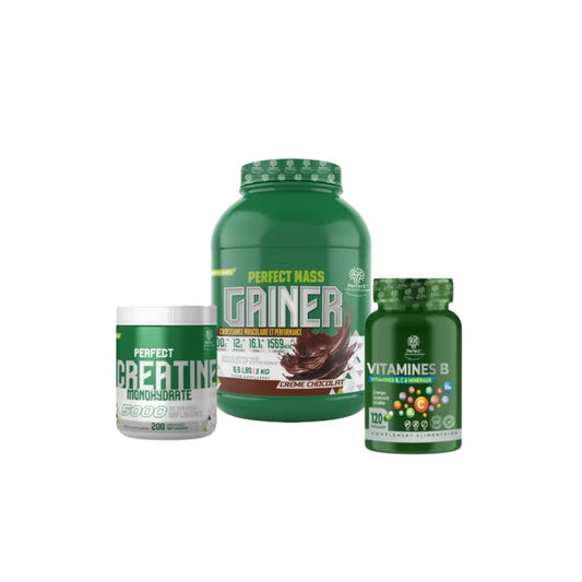 Mass Gainer 3 Kg + Creatine Monohydrate 200 G + Vitamine B 120 Capsules Perfect Nutrition Labs