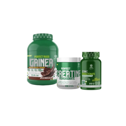 Mass Gainer 3 Kg + Monohydrate Creatine 200 G + Zinc Bisglycinate 120 Capsules Perfect Nutrition Labs