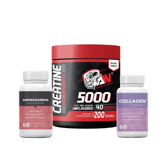 Monohydrate Creatine 200 G + Ashwagandha + Collgen american wolf