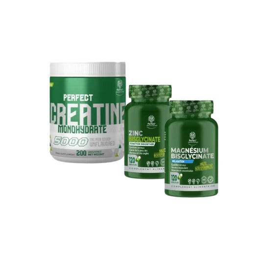 PACK Creatine Monohydrate 200 G  Perfect + Zinc Bisglycinate 120 Caps + Magnesium Bisglycinate 120 Caps Perfect Nutrition Labs