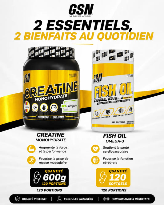 Pack Créatine Creapure® 600g + Fish Oil Omega-3 GSN GSN