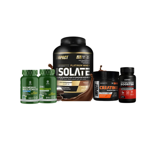 Pack Impact Nutrition Platinum Isolate 1.6 kg +Magnésium Bisglycinate – 120 capsules+zinc Bisglycinate – 120 capsules+ Testo booster 40 cap herbz + creatine impact 90 g ISN