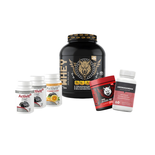 Pack( Pure Whey AW 1 Kg +2zinc activitplus+vitc activitplus+creatine 200 g aw +ashwangha herbz 60 cap ) American Wolf Nutrition