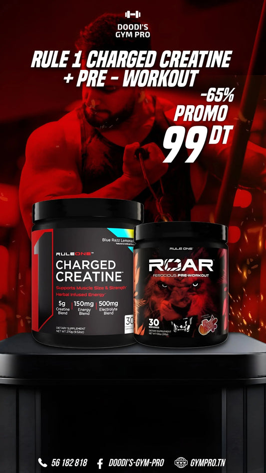 Rule 1 Tunisie Charged Creatine + Roar Pre Workout 30 Scoop