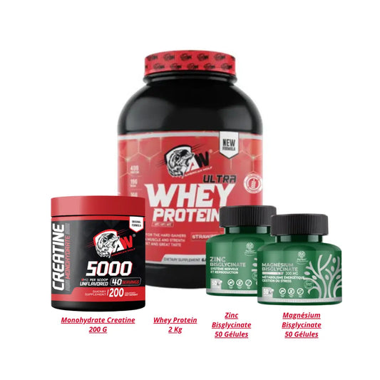 Whey Protein 2 Kg + Monohydrate Creatine + Zinc Bisglycinate + Magnésium Bisglycinate&nbsp; american wolf