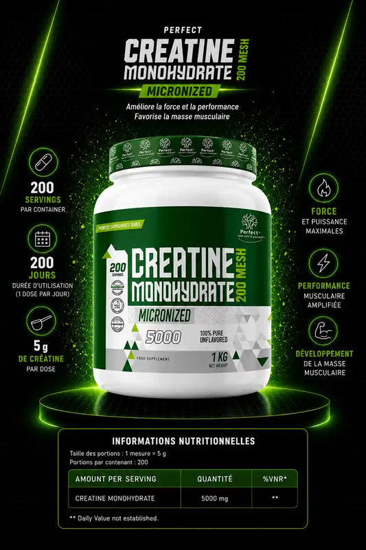 Creatine 1 Kg  perfect +vit c 30 cap +zinc 30 cap +ashwngha herbz 60cap +collgen herbz 60 cap Tunisie