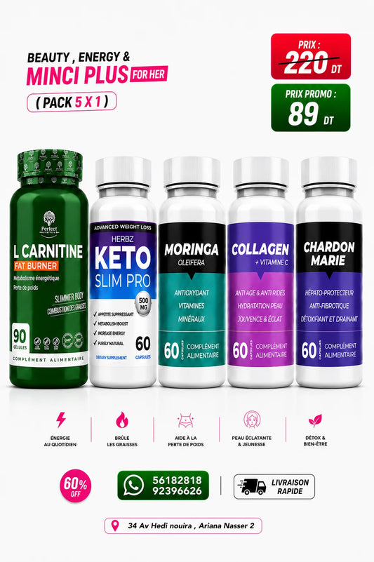 pack l-carnitine perfect 90 cap +keto slim pro herbz +moringa herbz 60 cap +collgen herbz 60 cap +charbon marie 60 cap