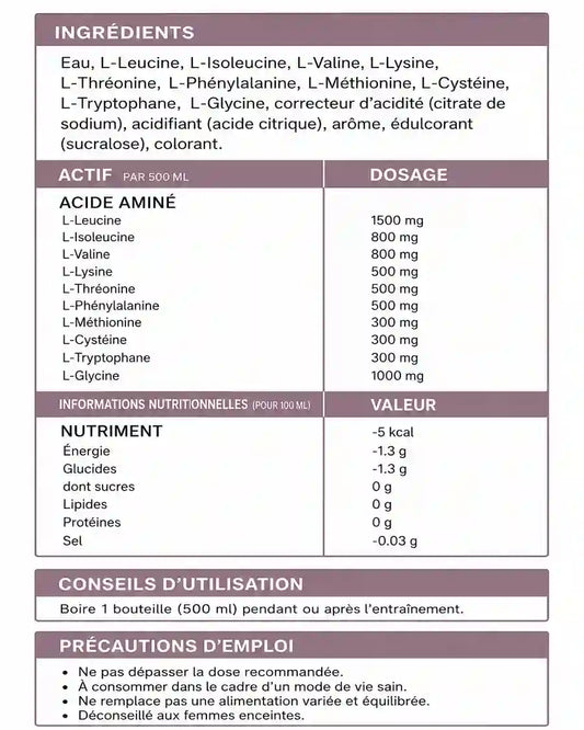 Dopacool EAA + BCAA 500 ml – Pack de 12 Bouteilles