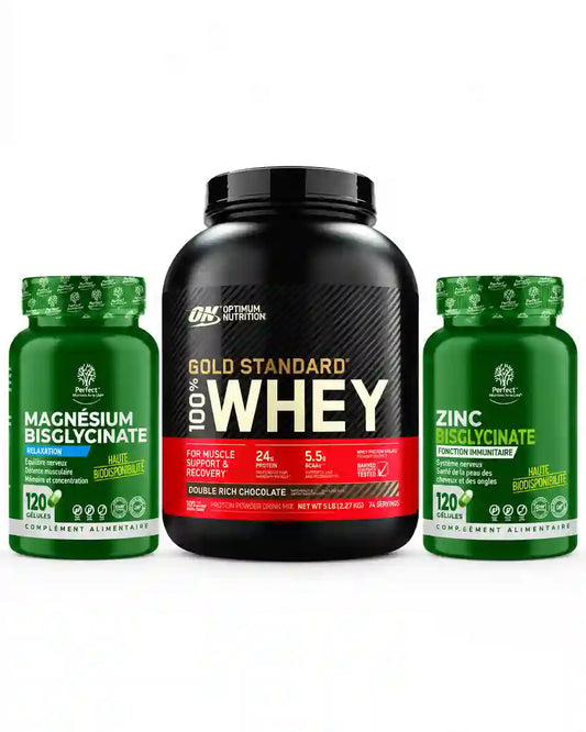 Pack Gold Standard Whey 2,27 kg avec Magnésium Bisglycinate et Zinc Bisglycinate en Tunisie