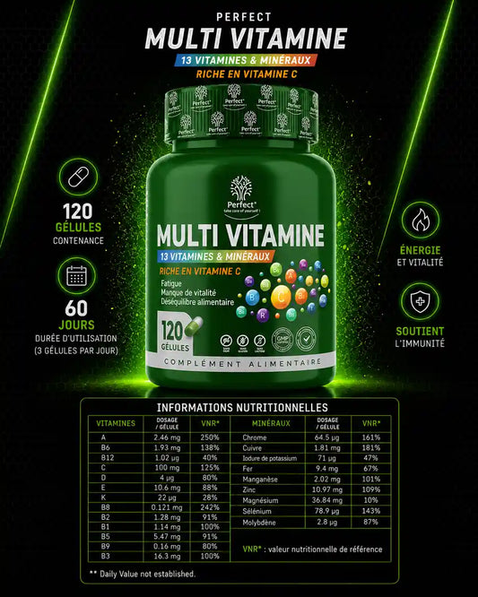 Pack Multivitamine 120 cap perfect +Magnésium Bisglycinate – 120 capsules perfect +Vitamines B Complex – 120 capsules perfect +Zinc Bisglycinate – 120 capsules perfect