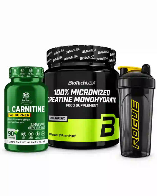 Pack Créatine BioTechUSA 300 g avec L-Carnitine 90 gélules et Shaker 700 ml en Tunisie
