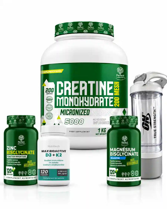 Pack Créatine Perfect 1 kg avec D3 K2 Zinc Magnésium et Shaker