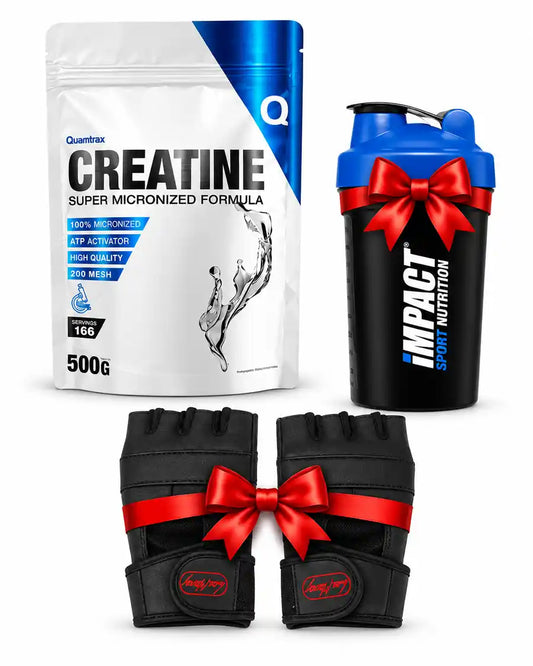 Pack Créatine Quamtrax 500g avec Shaker et Gants de Musculation Tunisie
