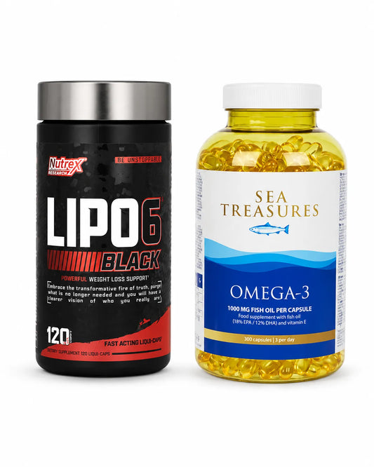 Nutrex Lipo-6 Black 120 liqui-caps avec Sea Treasures Omega-3 300 capsules 1000mg