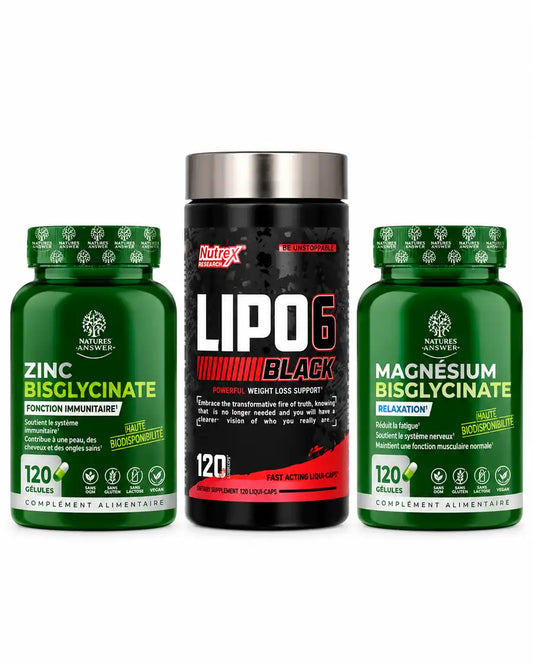 Pack Nutrex Lipo-6 Black 120 liqui-caps avec Zinc Bisglycinate et Magnésium Bisglycinate 120 gélules Perfect