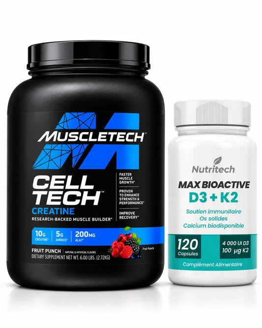 Pack MuscleTech Cell-Tech Creatine 2,72 kg avec Nutritech Vitamine D3 K2 120 capsules en Tunisie
