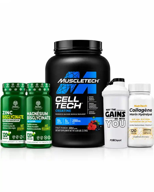 Pack MuscleTech Cell-Tech 2,72 kg avec zinc, magnésium, collagène marin et shaker en Tunisie