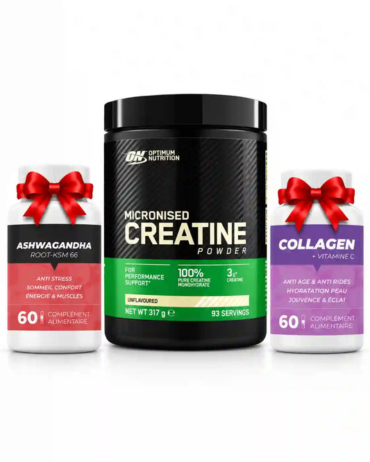Pack Contenant Creatine Optimum Nutrition 317 G + 2 Cadeaux