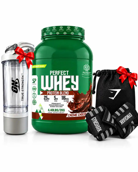 Pack Perfect Whey Protein Blend 2 kg avec shaker et wrist wraps en Tunisie