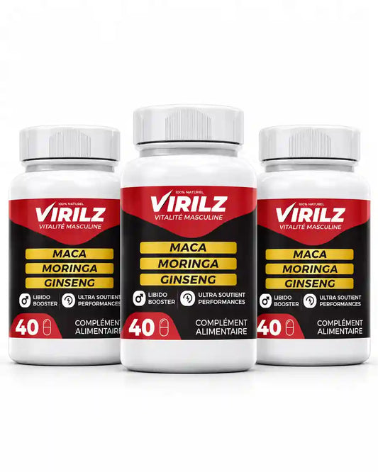 Pack Testo Booster VirilZ 3 flacons 40 capsules maca moringa ginseng