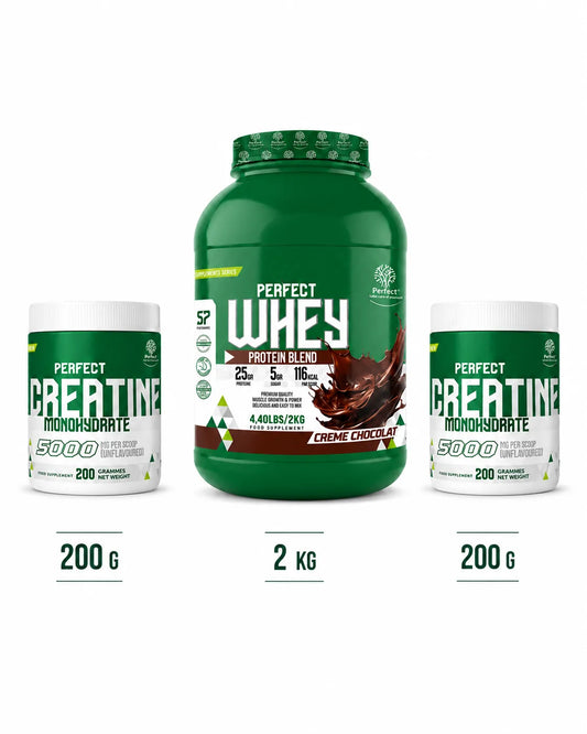 Pack Perfect Whey Protein Blend Crème Chocolat 2kg avec deux pots de Creatine Monohydrate 200g