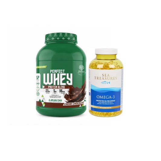 Pack Perfect Whey Protein Blend Crème Chocolat 2kg et Sea Treasures Omega-3 300 capsules 1000mg