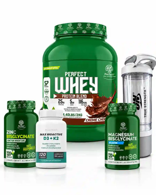 Pack Perfect Whey 2 kg avec D3 K2 Zinc Magnésium et Shaker