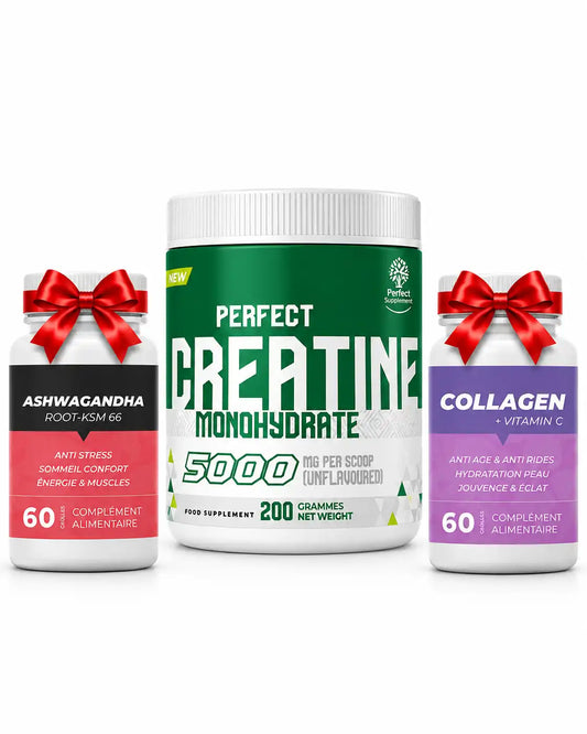 Perfect Creatine Monohydrate 200 g avec Ashwagandha et Collagen + Vitamin C