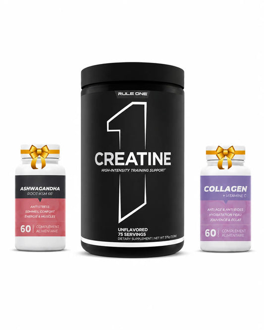 Rule One Creatine 375g High-Intensity Training Support avec Ashwagandha Root KSM-66 et Collagen Vitamine C offerts